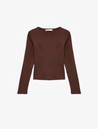 Pamuklu Slim Fit Uzun Kollu Dikiş Detaylı Bisiklet Yaka Tişört