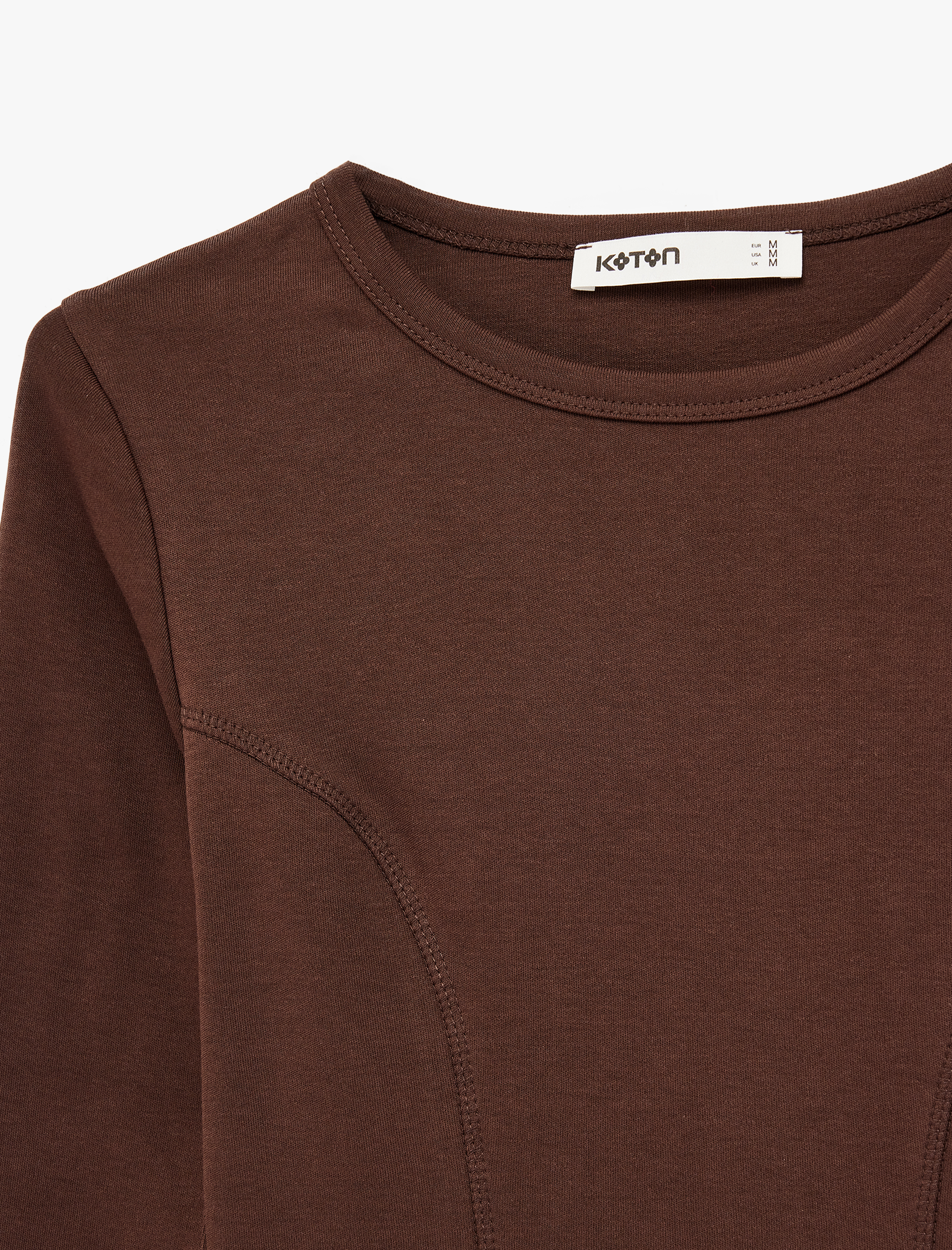   Pamuklu Slim Fit Uzun Kollu Dikiş Detaylı Bisiklet Yaka Tişört