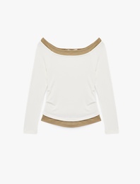 Slim Fit Kayık Yaka Viskon Uzun Kollu Tişört