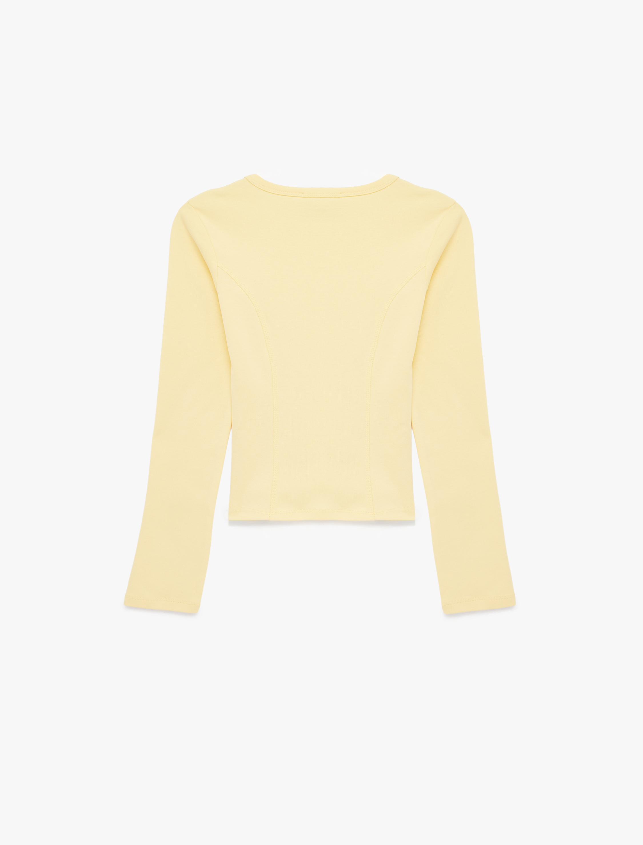   Pamuklu Slim Fit Uzun Kollu Dikiş Detaylı Bisiklet Yaka Tişört