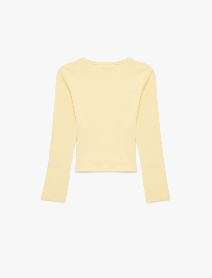  Pamuklu Slim Fit Uzun Kollu Dikiş Detaylı Bisiklet Yaka Tişört