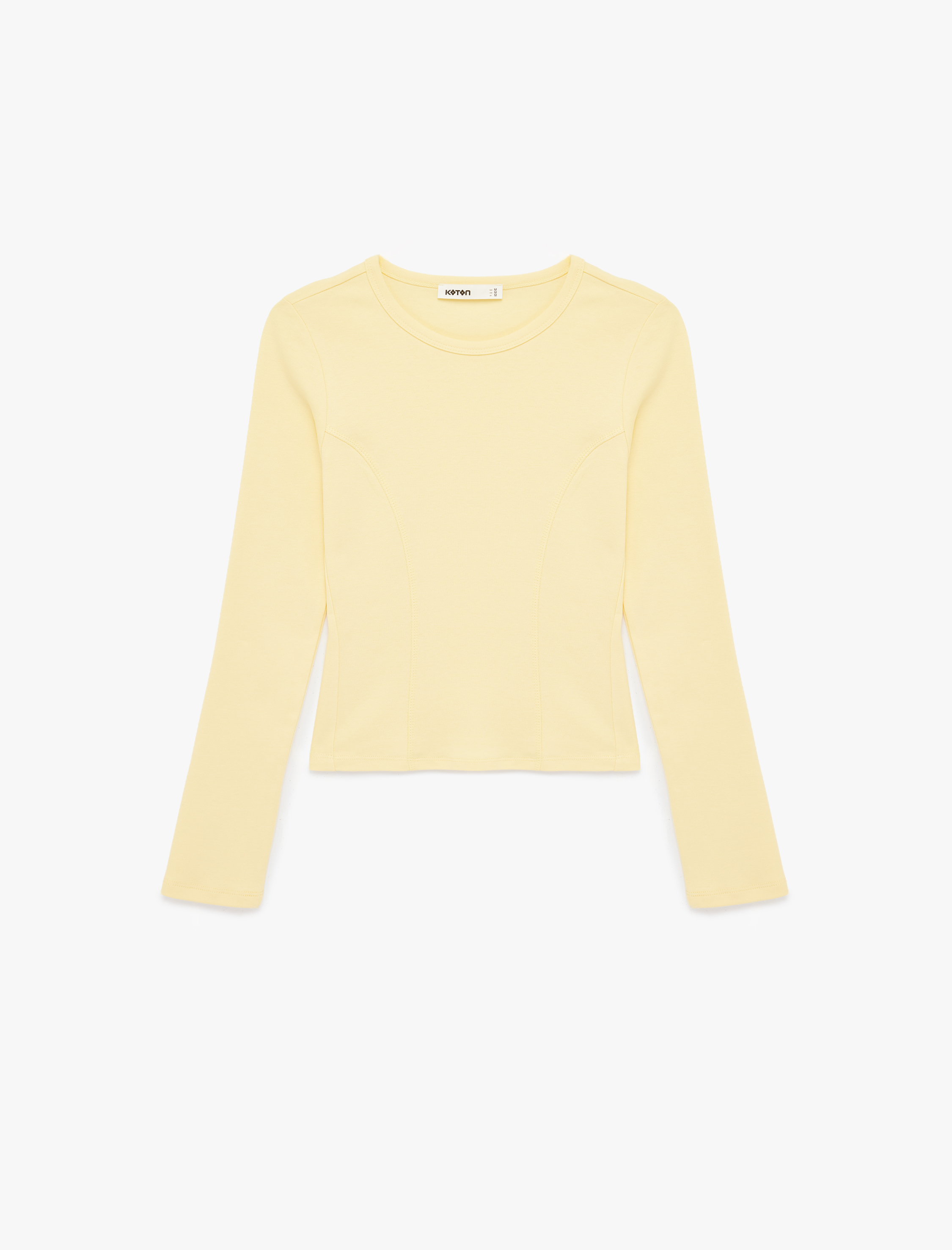   Pamuklu Slim Fit Uzun Kollu Dikiş Detaylı Bisiklet Yaka Tişört