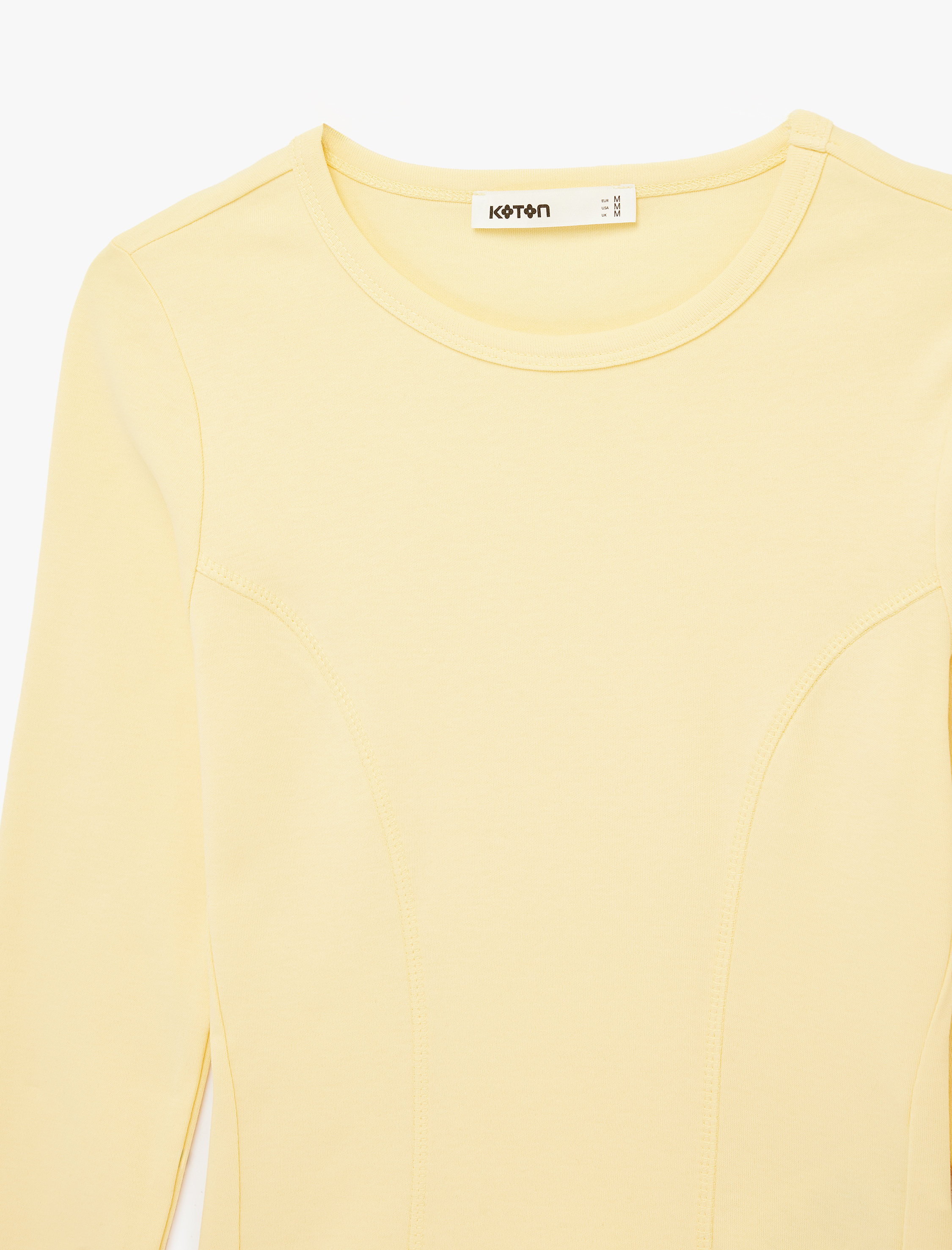   Pamuklu Slim Fit Uzun Kollu Dikiş Detaylı Bisiklet Yaka Tişört