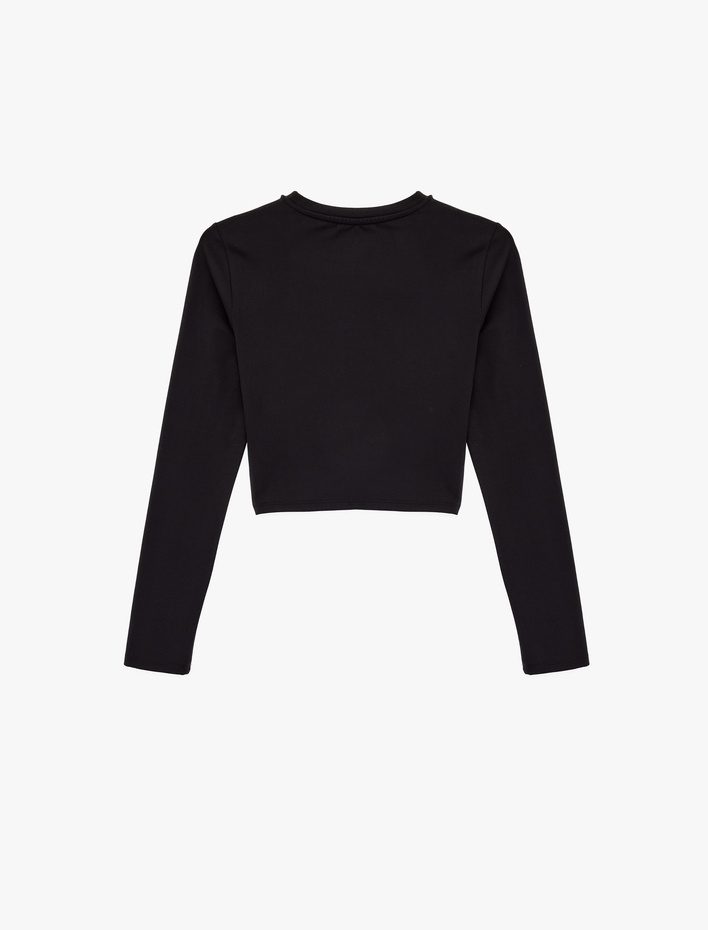  İnterlok Uzun Kollu Bisiklet Yaka Slim Fit Spor Crop Tişört