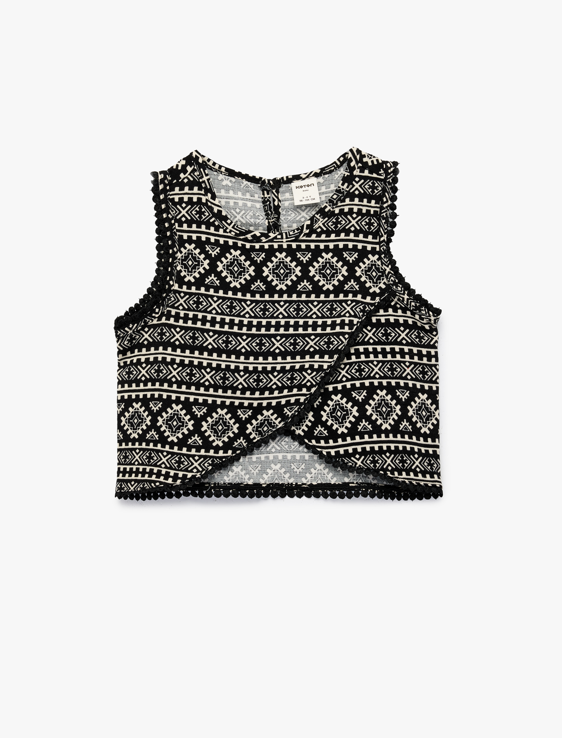  Kız Bebek Kolsuz Bisiklet Yaka Asimetrik Kesim Nakış Detaylı Pamuklu Bluz