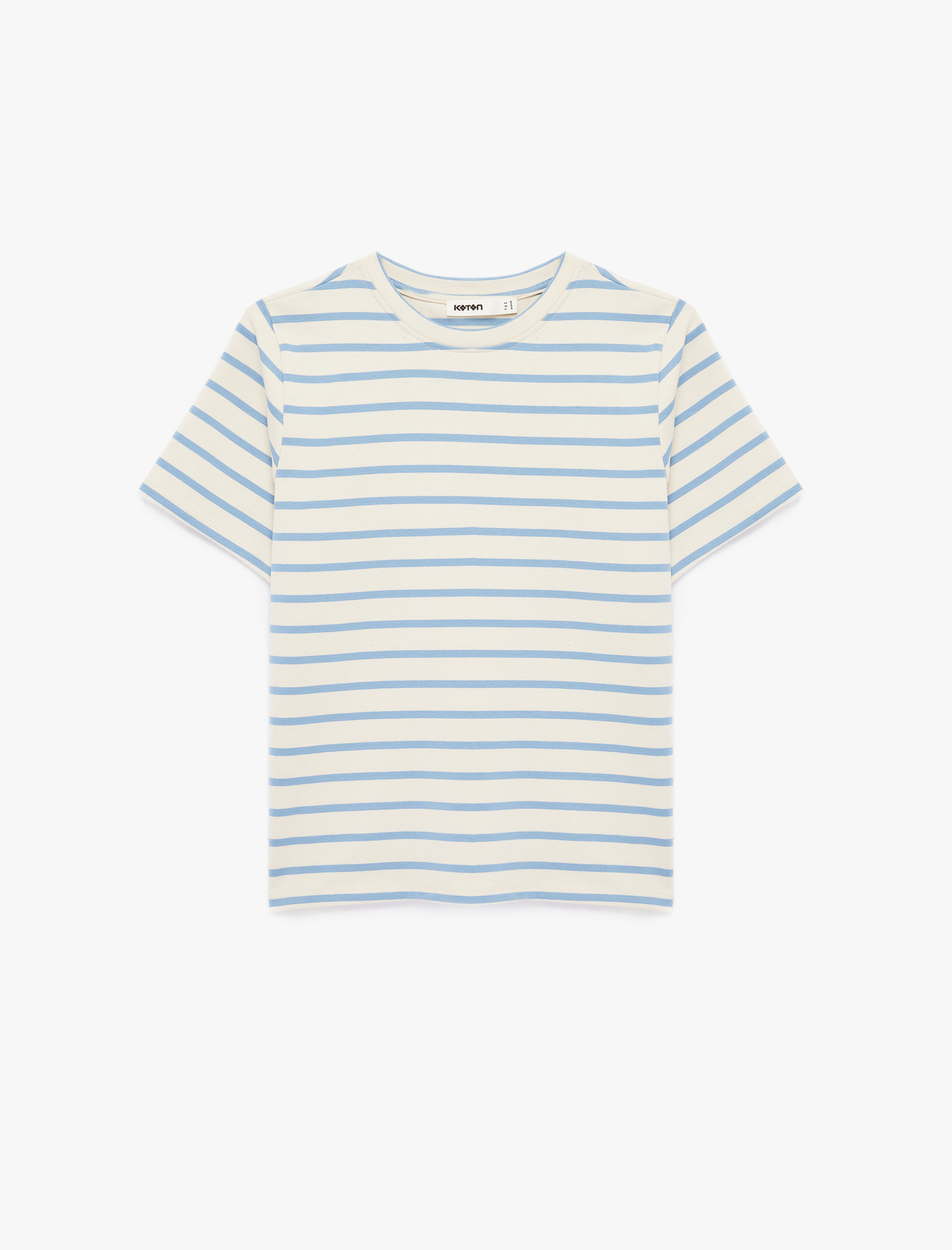   Pamuklu Kısa Kollu Bisiklet Yaka Çizgili Tişört