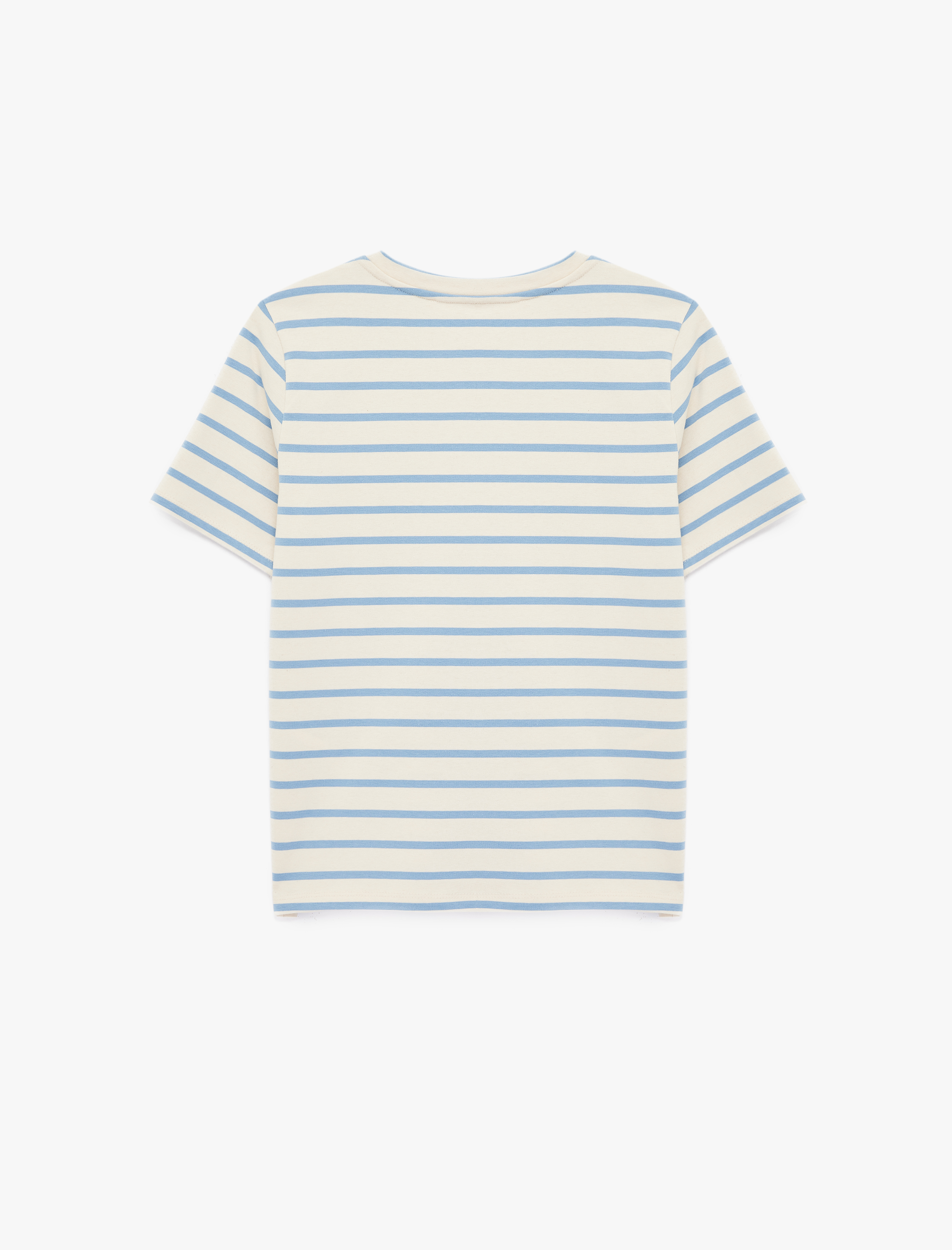   Pamuklu Kısa Kollu Bisiklet Yaka Çizgili Tişört