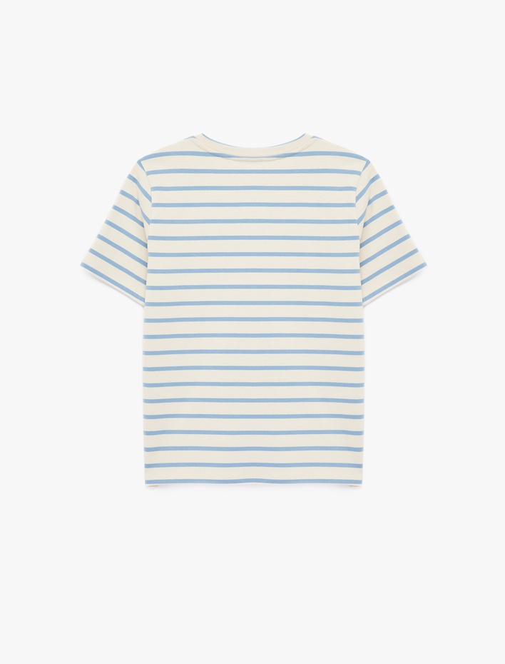  Pamuklu Kısa Kollu Bisiklet Yaka Çizgili Tişört