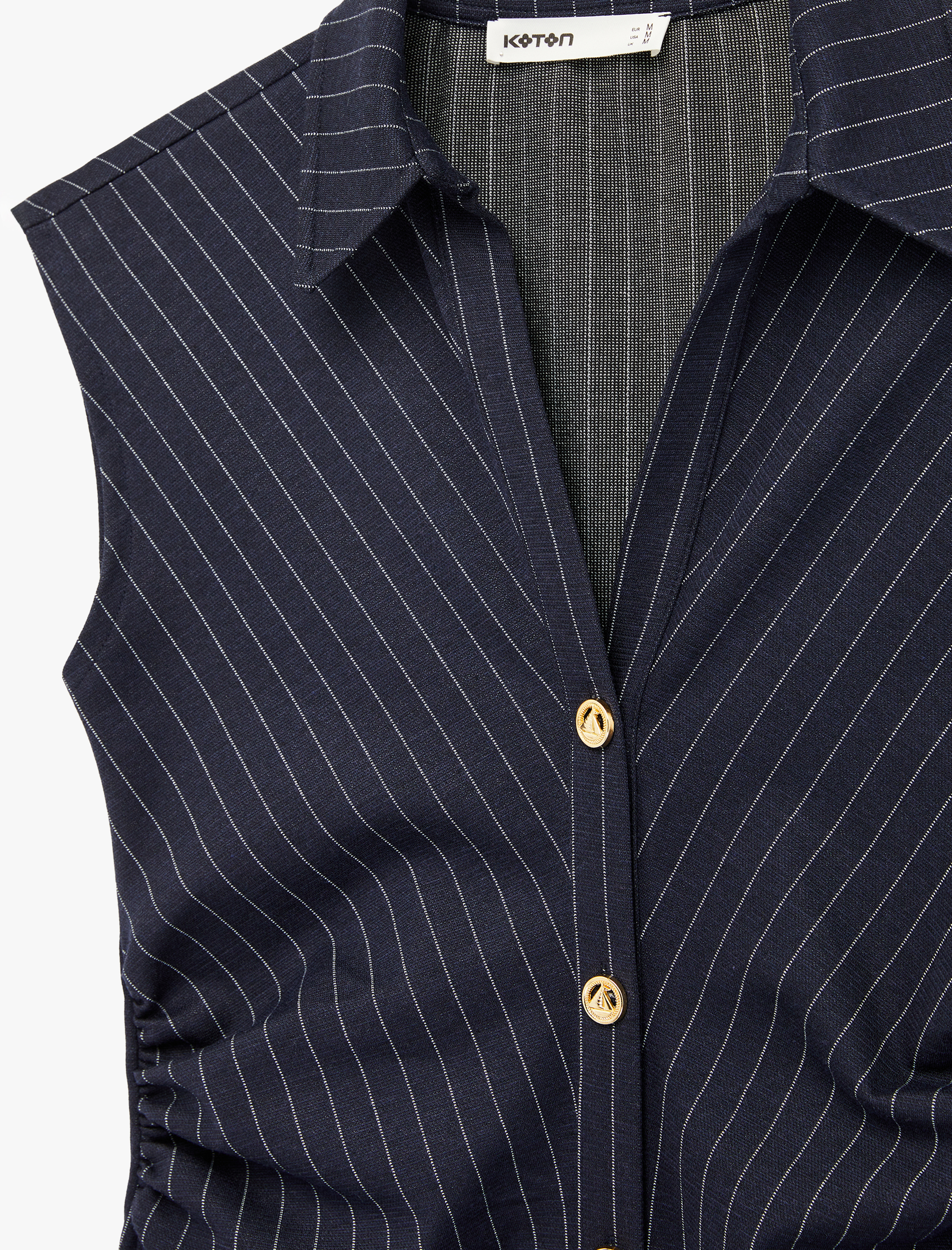   Slim Fit Drape Detaylı Düğmeli Kolsuz Midi Boy Gömlek Elbise