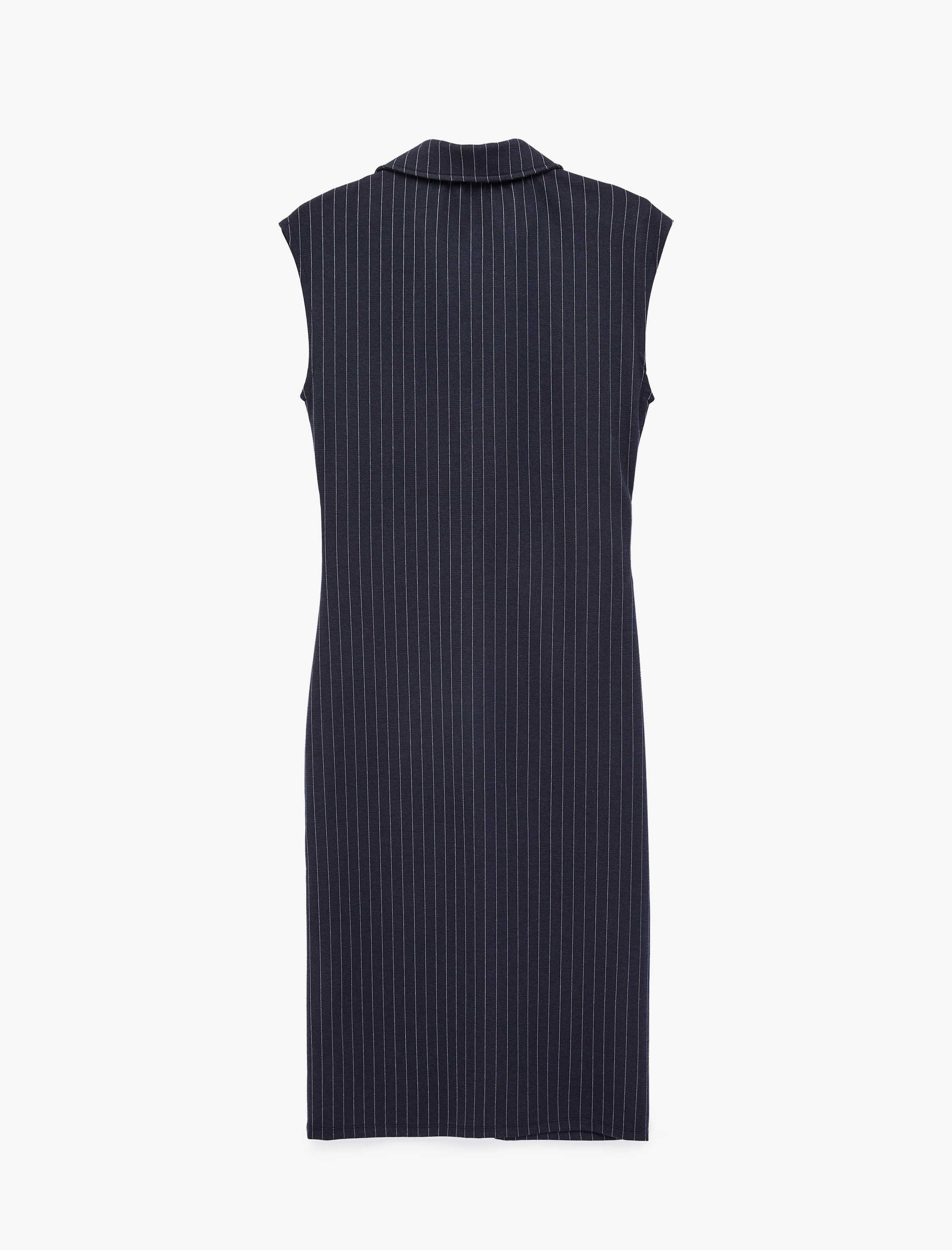   Slim Fit Drape Detaylı Düğmeli Kolsuz Midi Boy Gömlek Elbise