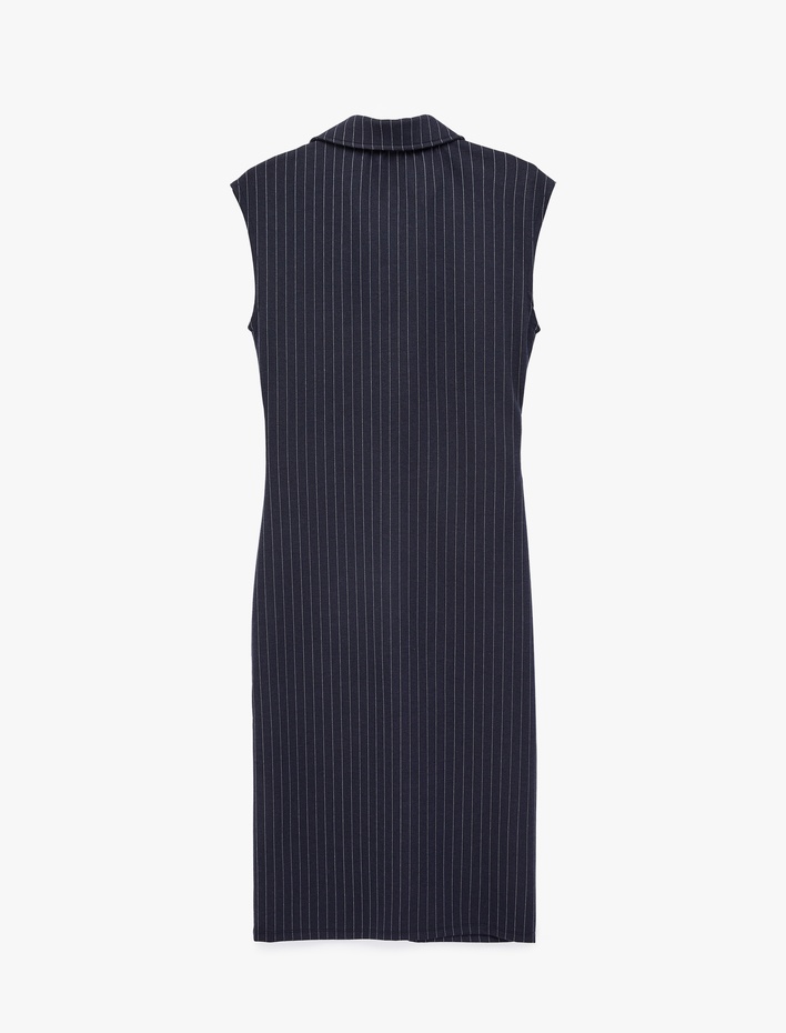  Slim Fit Drape Detaylı Düğmeli Kolsuz Midi Boy Gömlek Elbise