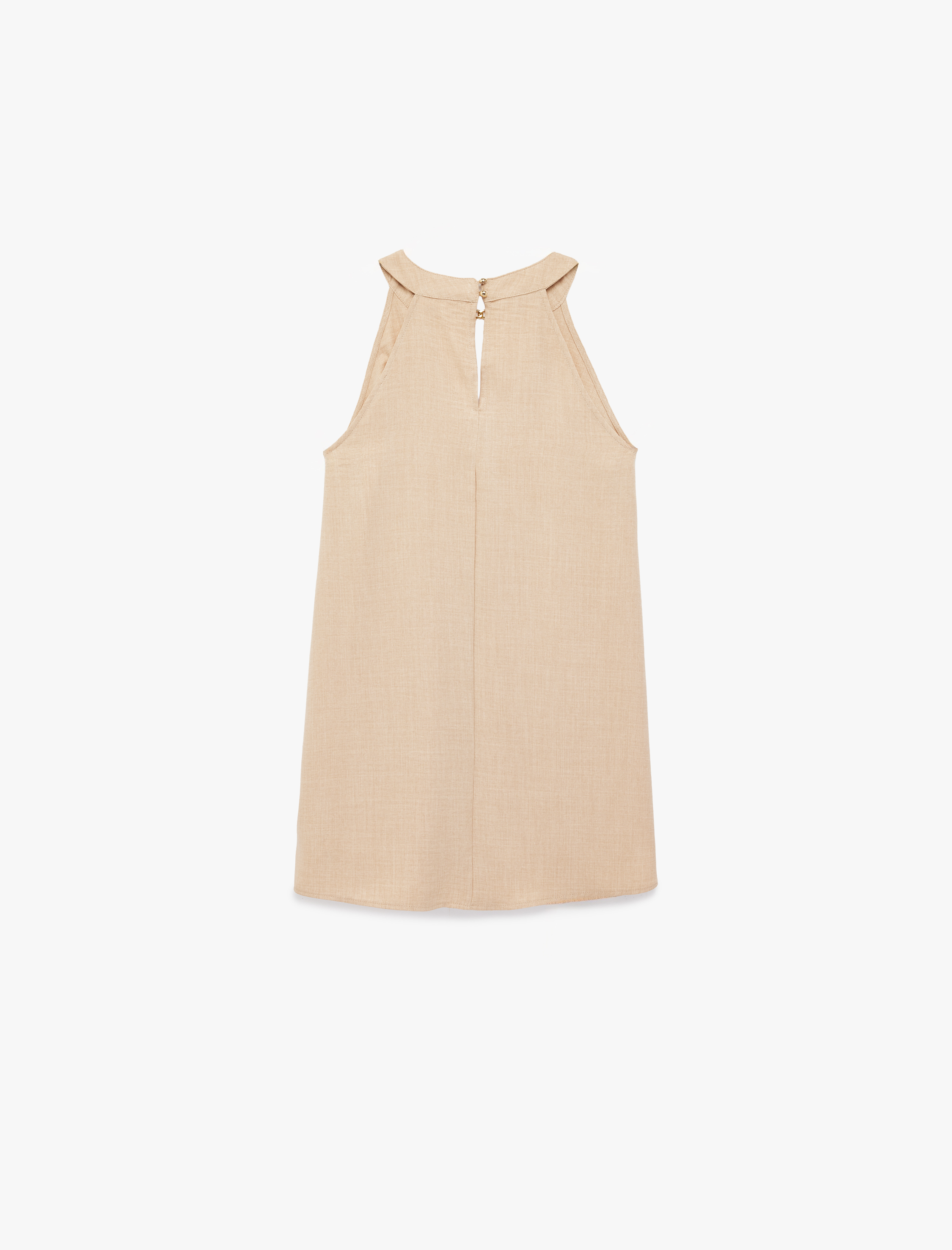   A Kesim Metal Aksesuarlı Kolsuz Halter Yaka Mini Elbise