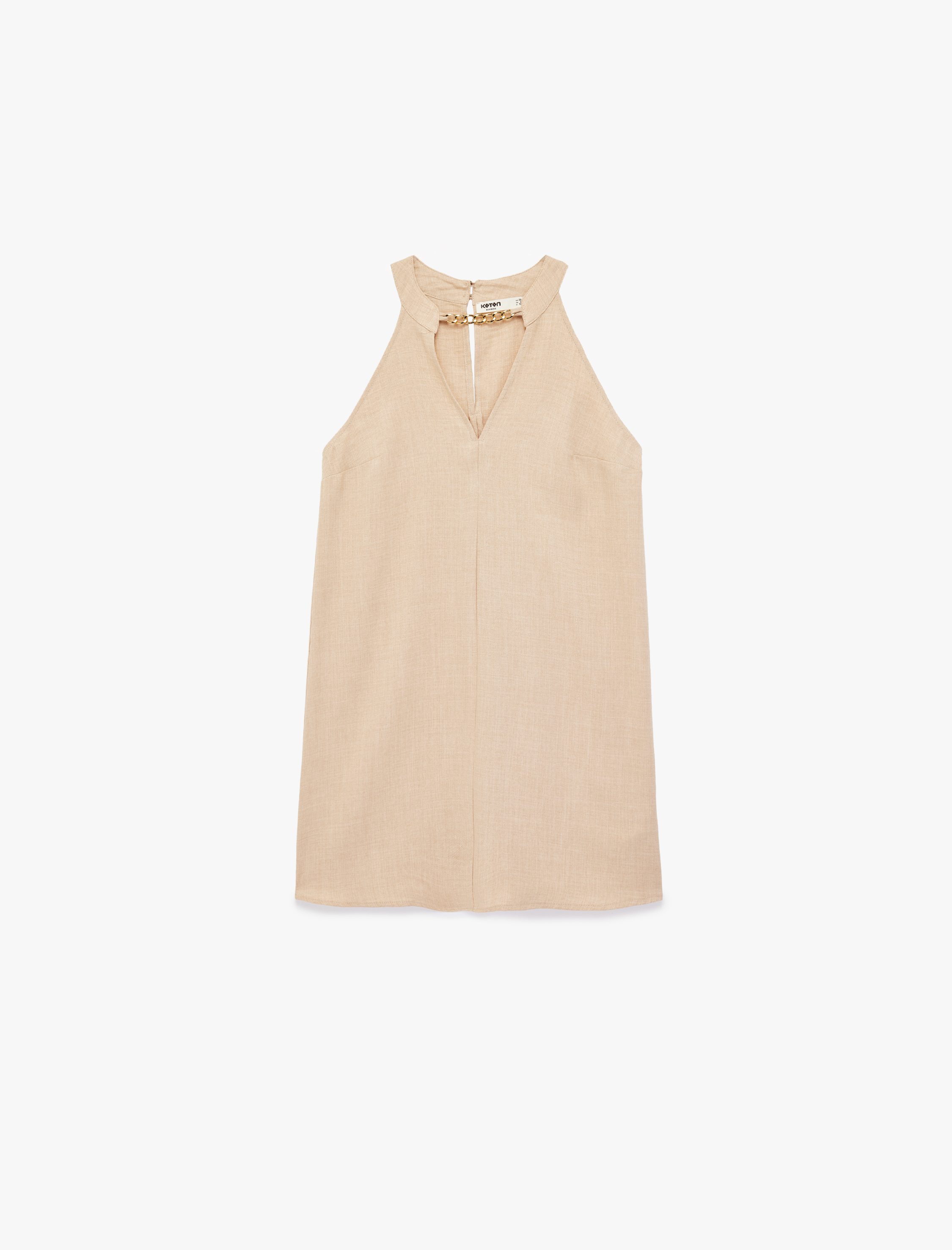   A Kesim Metal Aksesuarlı Kolsuz Halter Yaka Mini Elbise