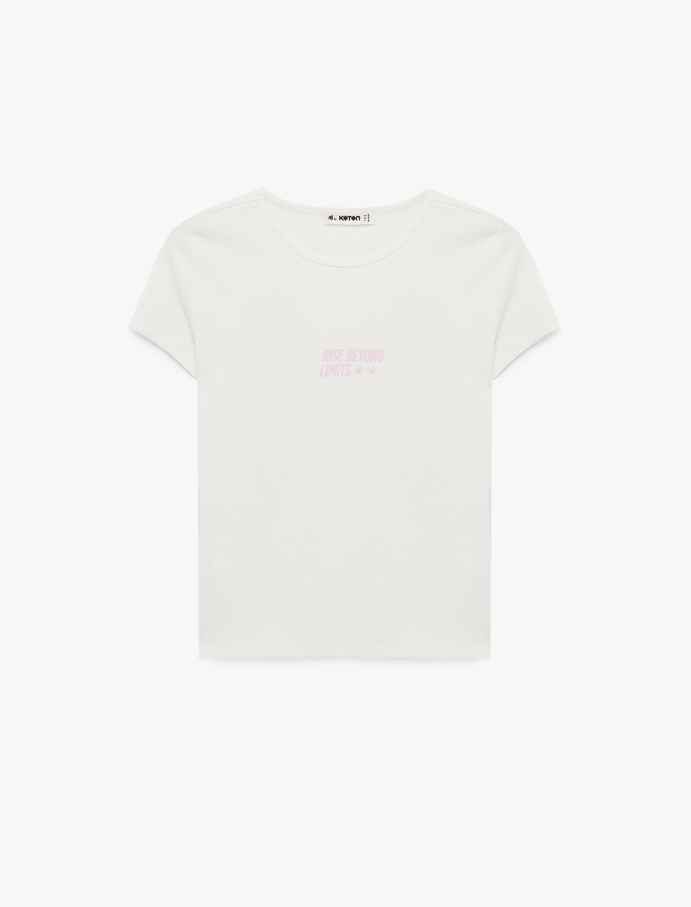   Kısa Kollu Bisiklet Yaka Taşlı Arkası Melek Baskılı Crop Tişört