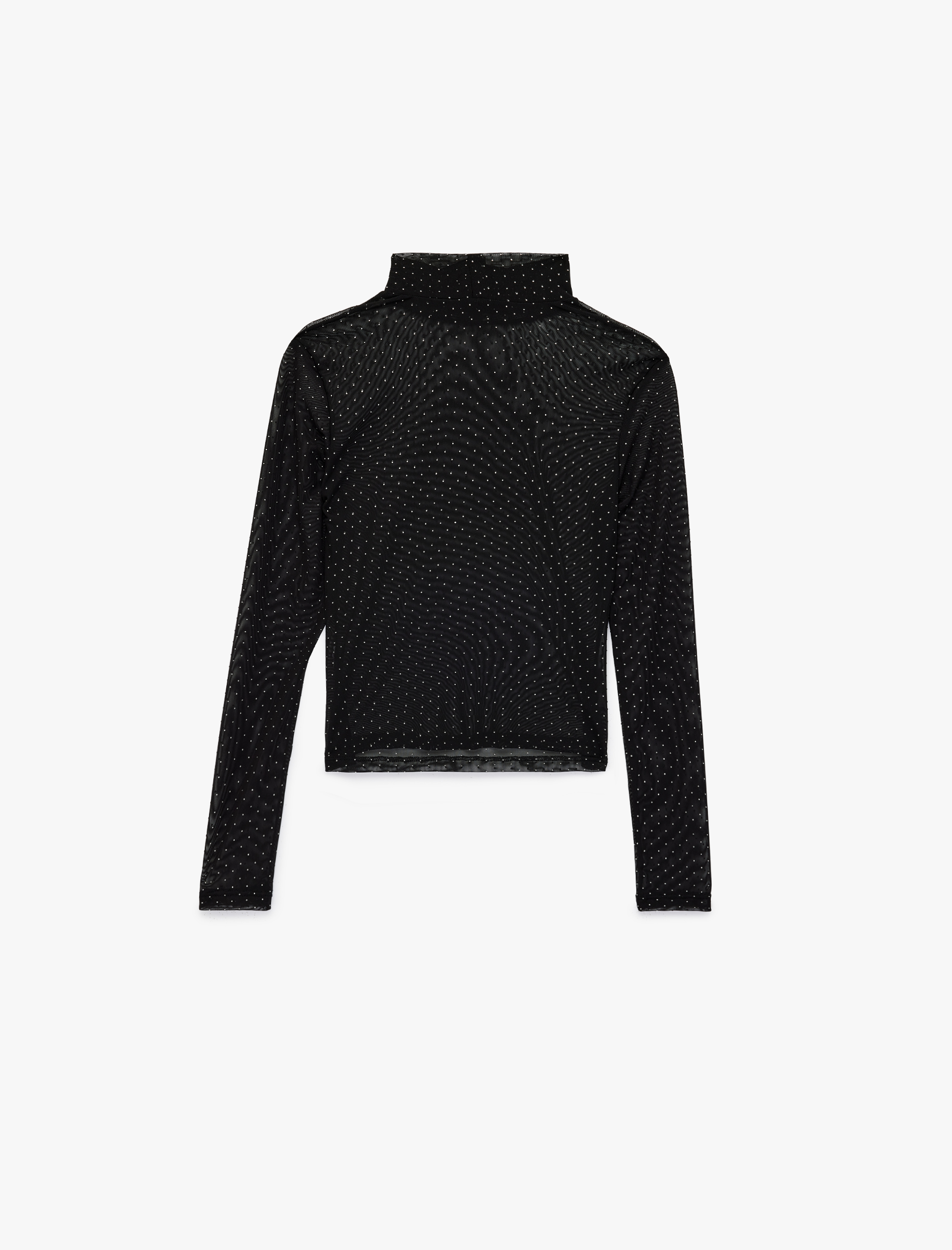   Transparan Uzun Kollu Dik Yaka Tül Taşlı Bluz