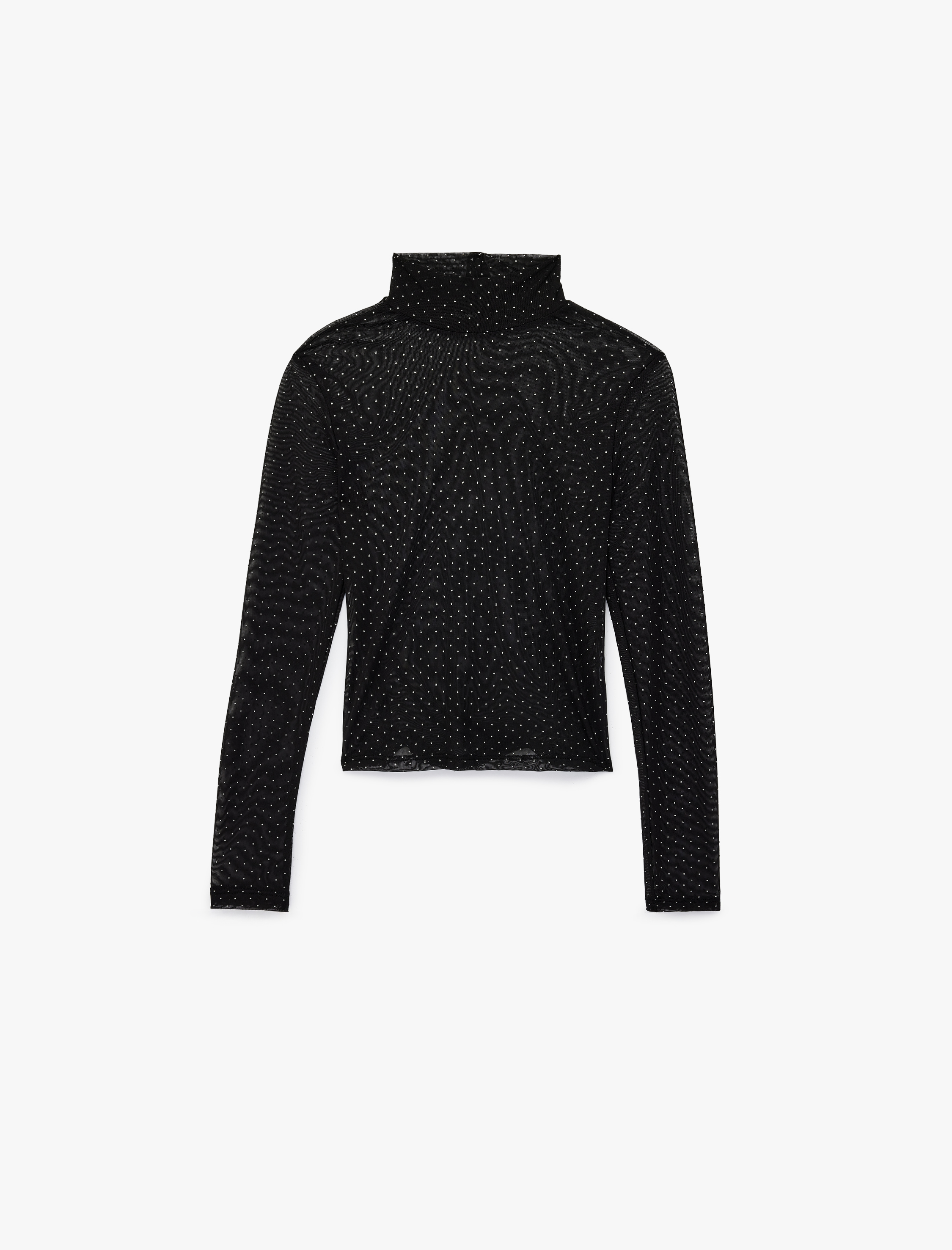   Transparan Uzun Kollu Dik Yaka Tül Taşlı Bluz