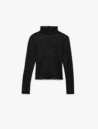 Transparan Uzun Kollu Dik Yaka Tül Taşlı Bluz