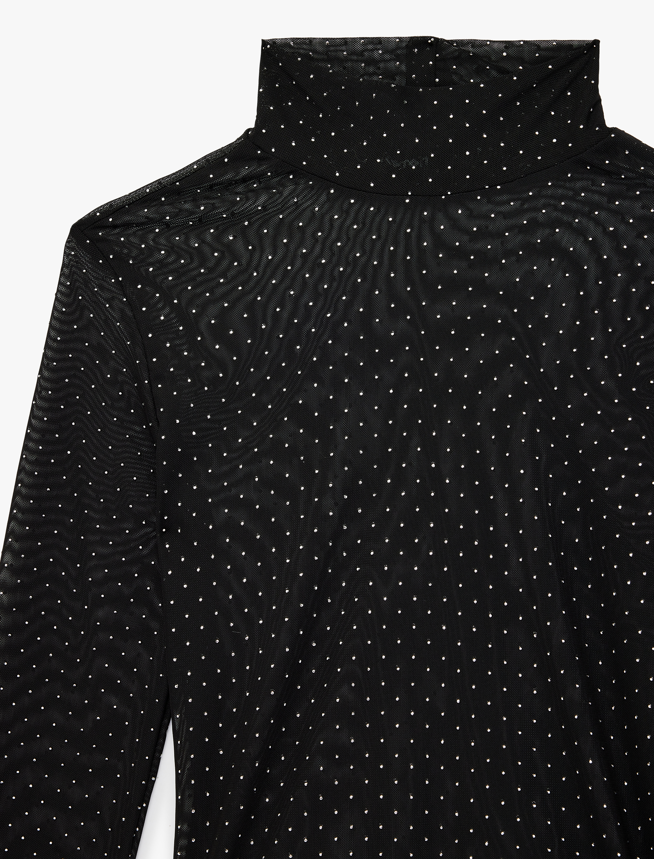   Transparan Uzun Kollu Dik Yaka Tül Taşlı Bluz