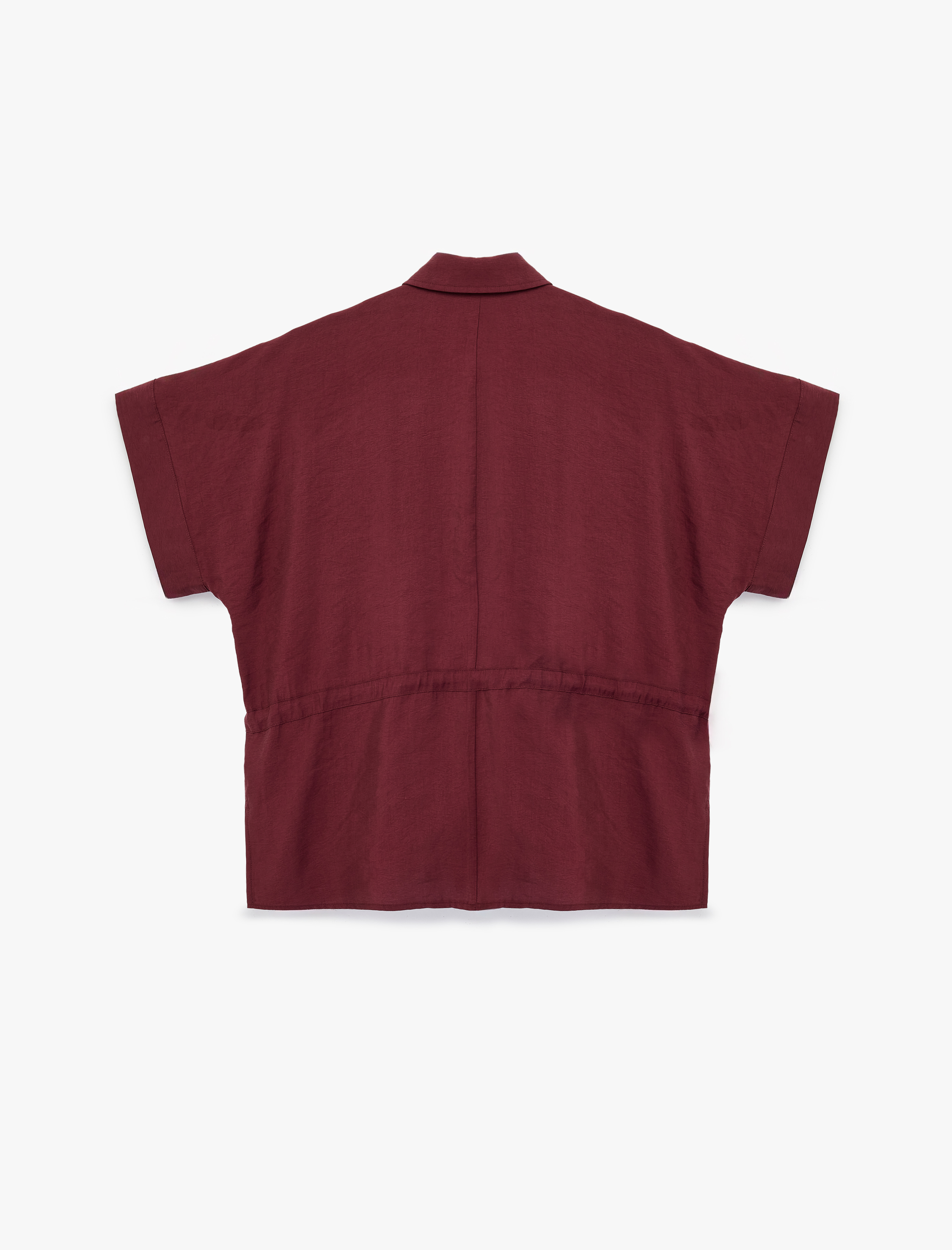   Modal Kumaş Kısa Kollu Cepli Belden Bağlama Detaylı Gömlek