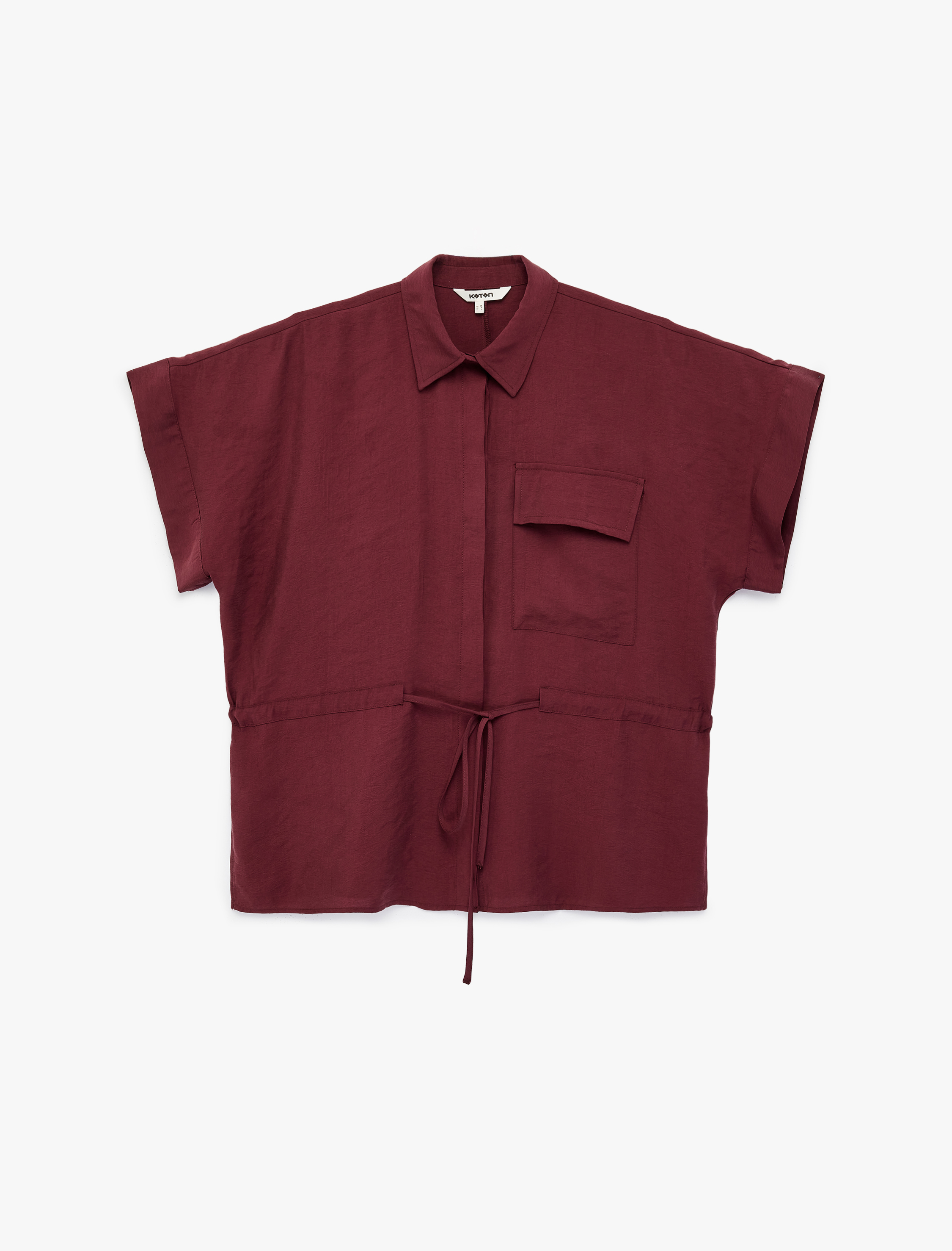   Modal Kumaş Kısa Kollu Cepli Belden Bağlama Detaylı Gömlek