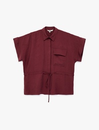 Modal Kumaş Kısa Kollu Cepli Belden Bağlama Detaylı Gömlek