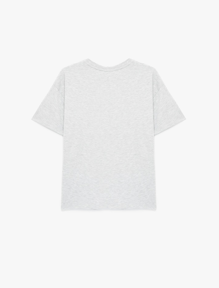  Rahat Kalıp Kısa Kollu Bisiklet Yaka Baskılı Tişört