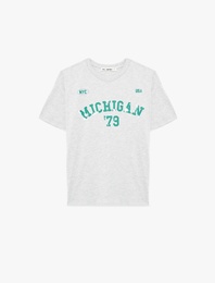 Rahat Kalıp Kısa Kollu Bisiklet Yaka Baskılı Tişört