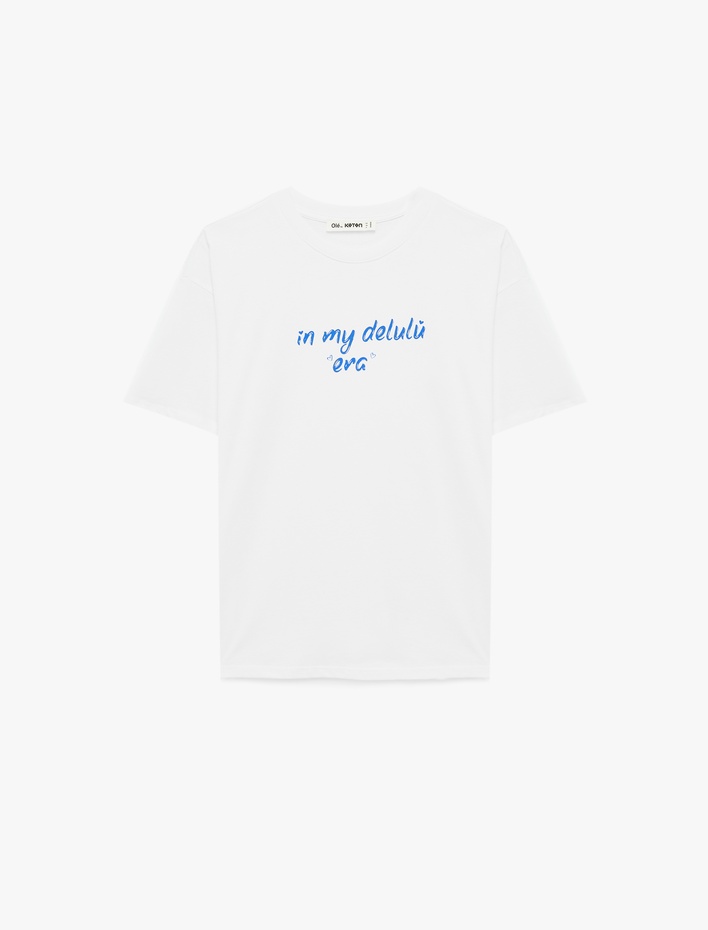  Rahat Kalıp Kısa Kollu Bisiklet Yaka Pamuklu Baskılı Tişört