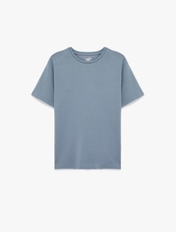 Regular Fit Kısa Kollu Viskon Karışımlı Bisiklet Yaka Basic Spor Tişört