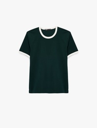 Kısa Kollu Biyeli Pamuklu Bisiklet Yaka Slim Fit Tişört