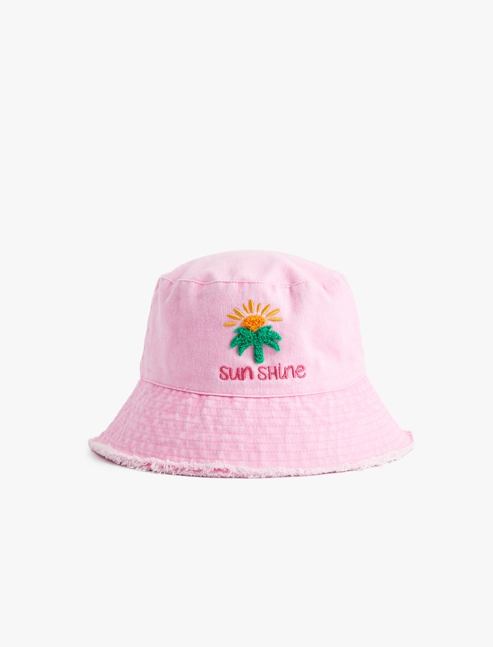 Kız Çocuk Pamuklu Nakış Detaylı Bucket Şapka