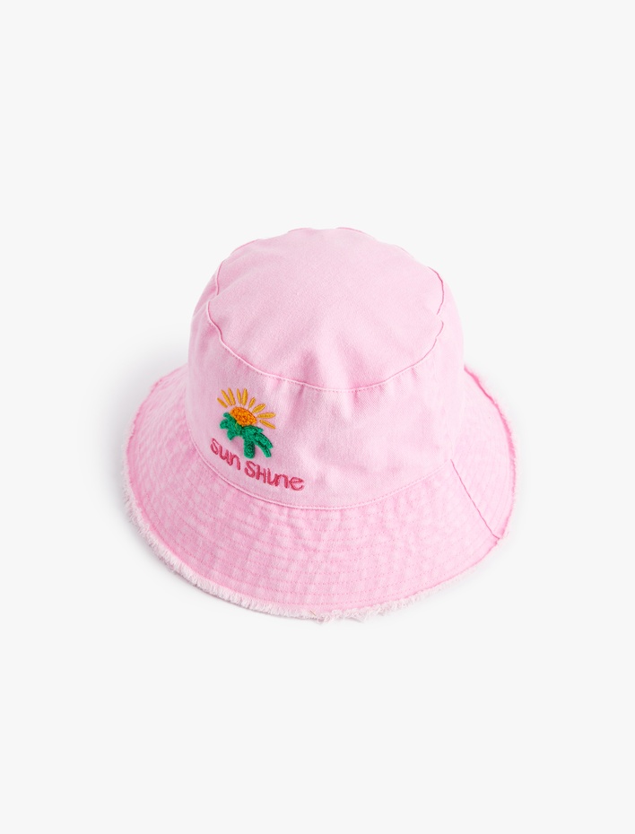 Kız Çocuk Pamuklu Nakış Detaylı Bucket Şapka