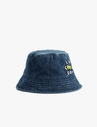 Nakış Detaylı Jean Bucket Şapka