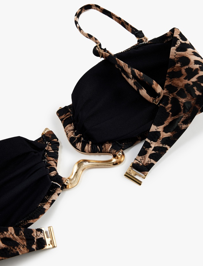  Aksesuarlı Leopar Desenli Straplez Bikini Üstü