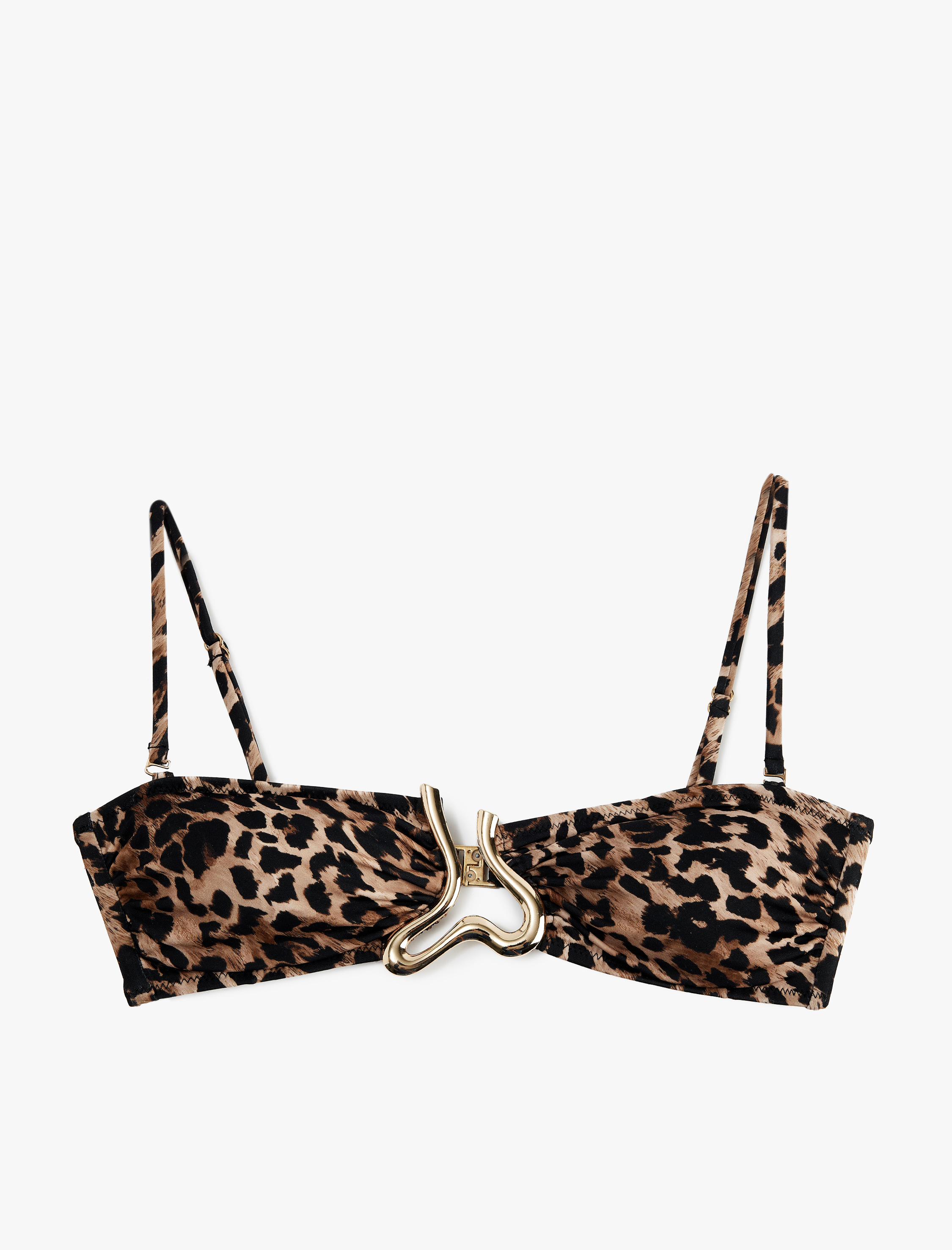   Aksesuarlı Leopar Desenli Straplez Bikini Üstü