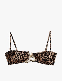 Aksesuarlı Leopar Desenli Straplez Bikini Üstü