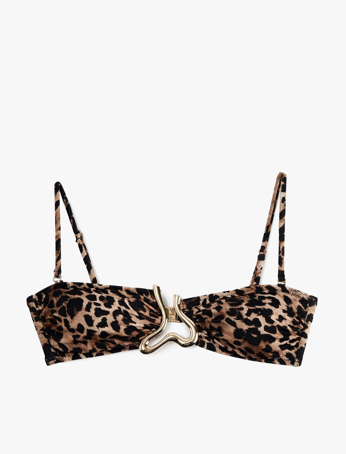  Aksesuarlı Leopar Desenli Straplez Bikini Üstü