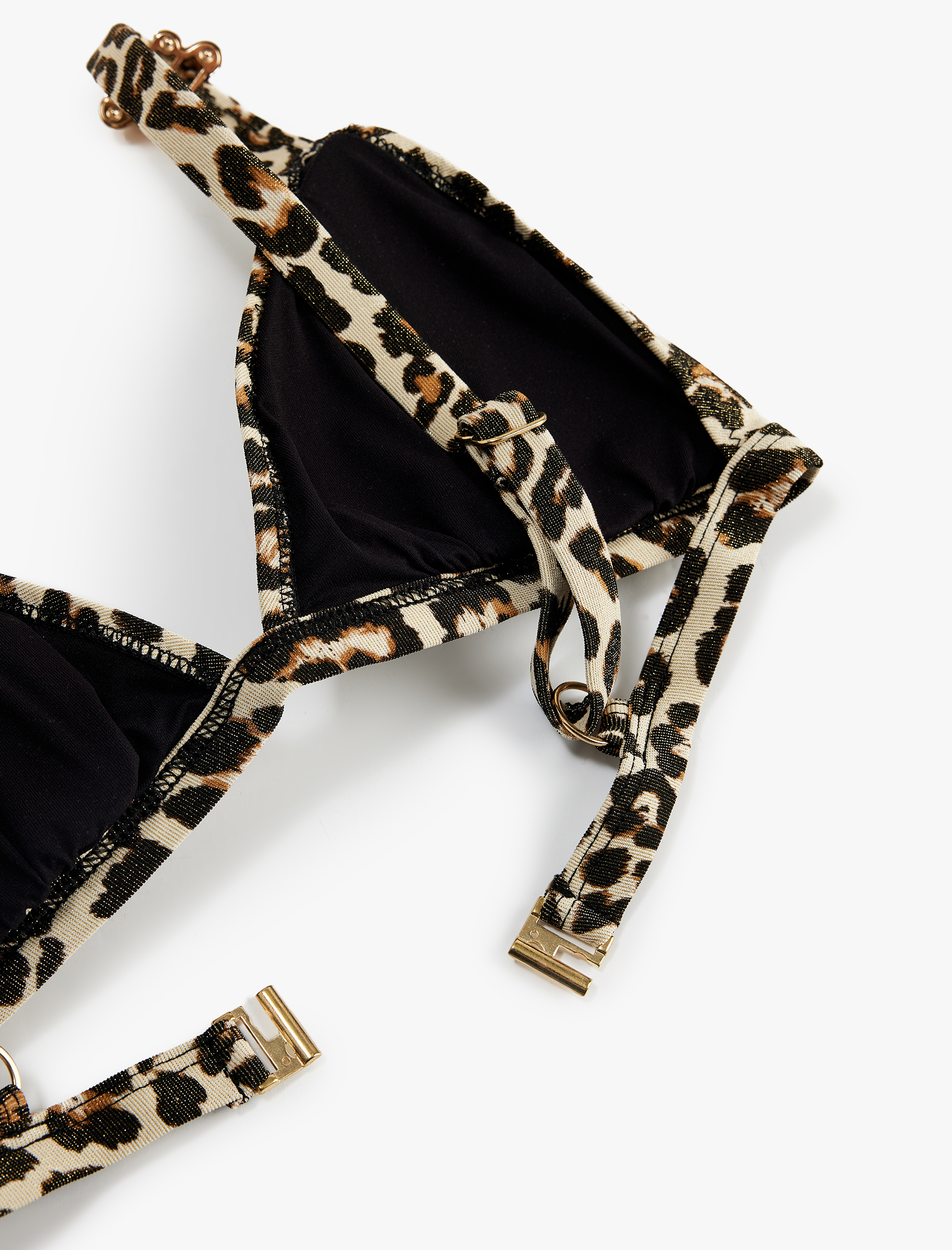   Aksesuar Detaylı Leopar Desenli Bralet Bikini Üstü