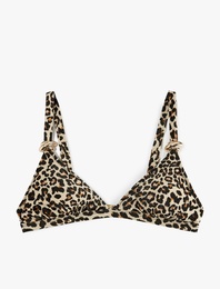 Aksesuar Detaylı Leopar Desenli Bralet Bikini Üstü