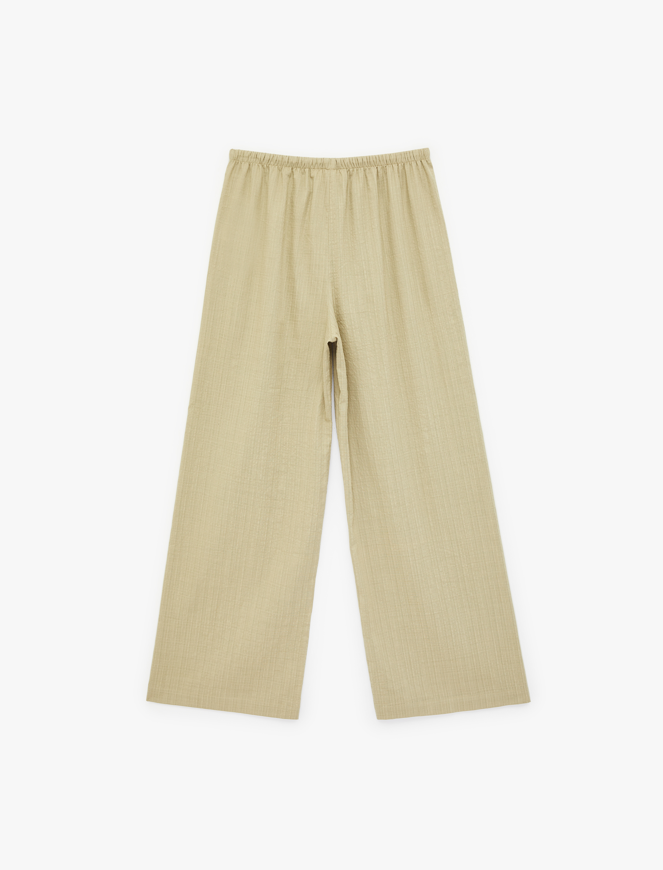   Beli Bağcıklı Viskon Karışımlı Uzun Geniş Paça Pantolon