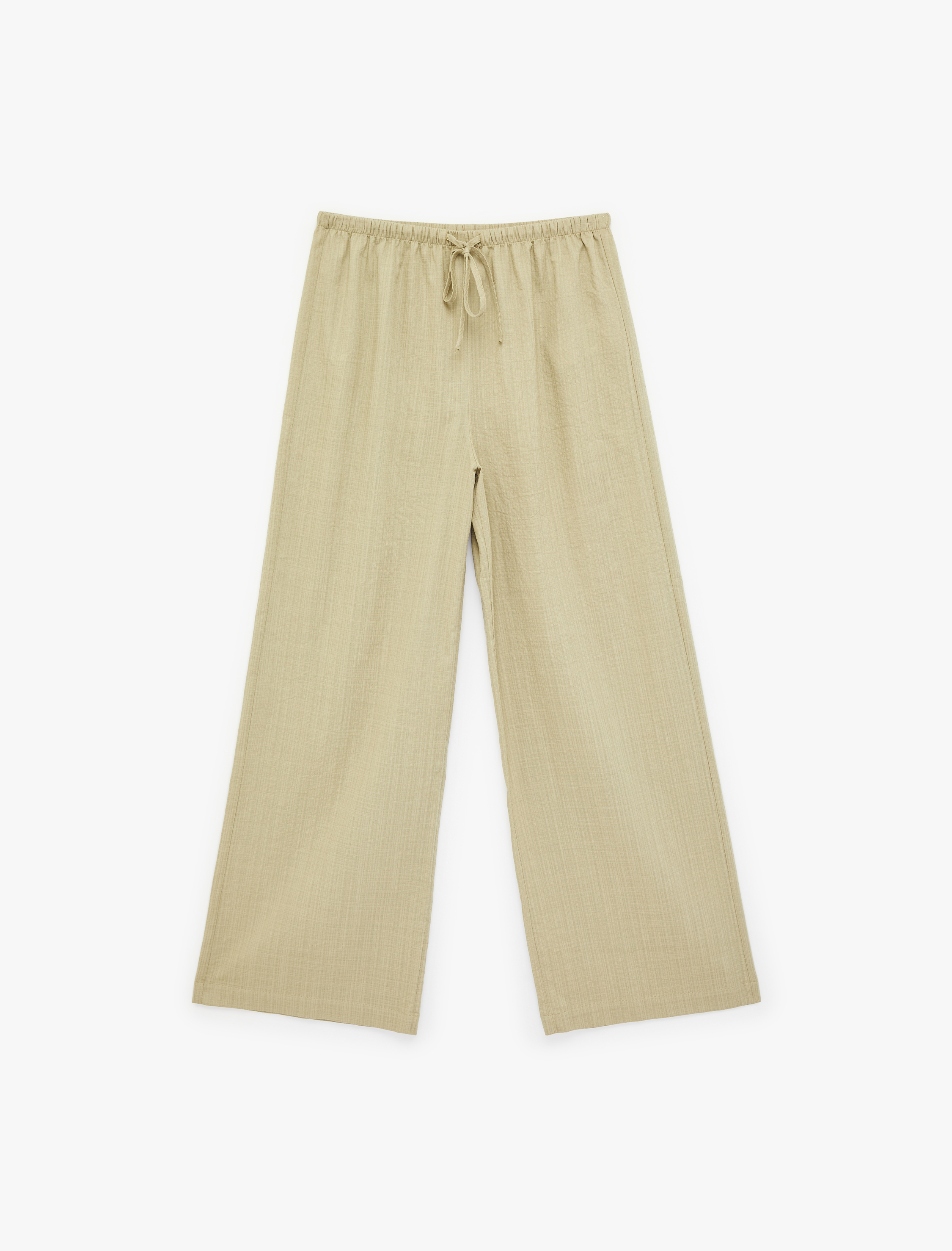   Beli Bağcıklı Viskon Karışımlı Uzun Geniş Paça Pantolon