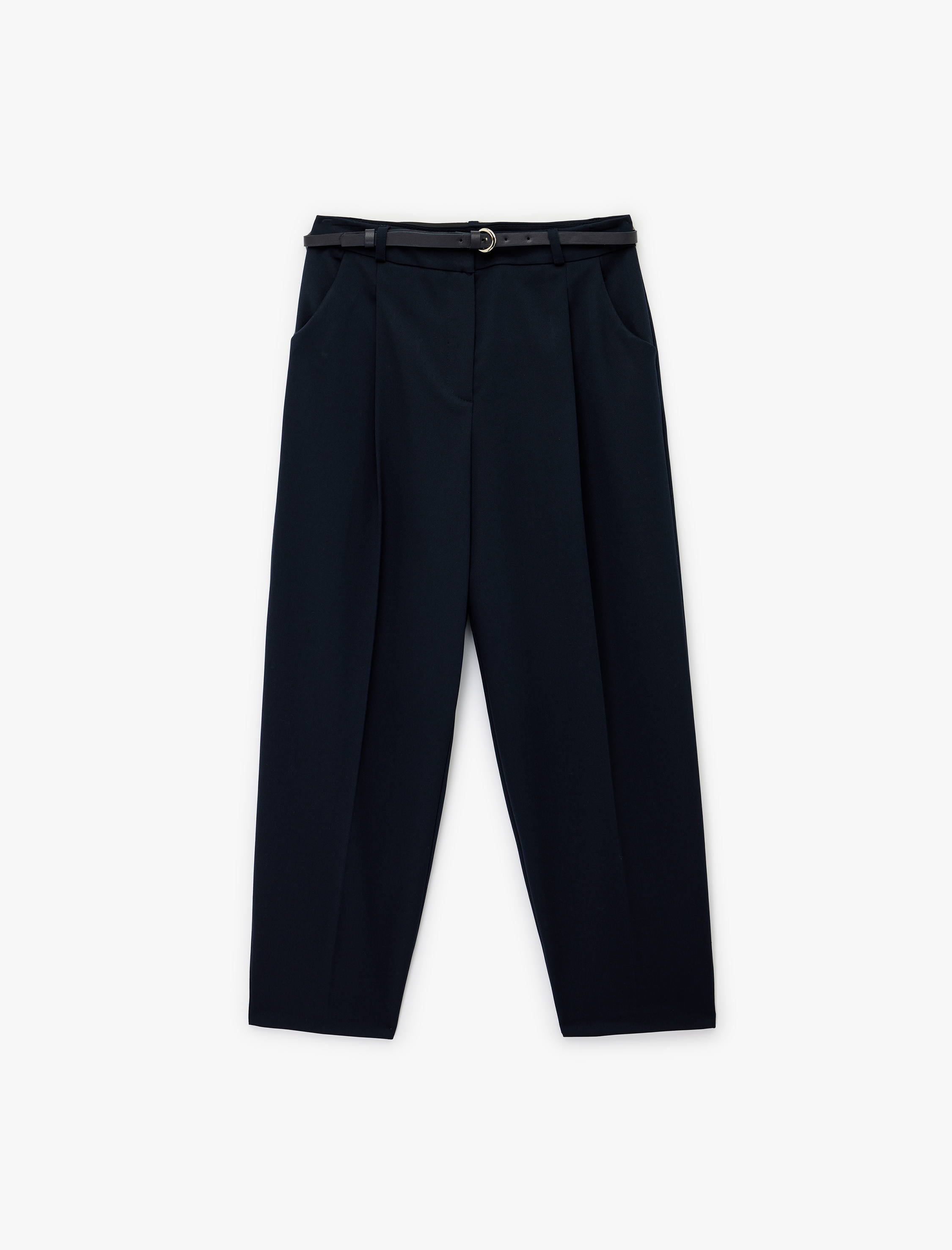   Yüksek Bel Rahat Kalıp Cepli Kemer Detaylı Cigarette Pantolon