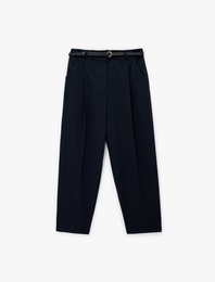 Yüksek Bel Rahat Kalıp Cepli Kemer Detaylı Cigarette Pantolon