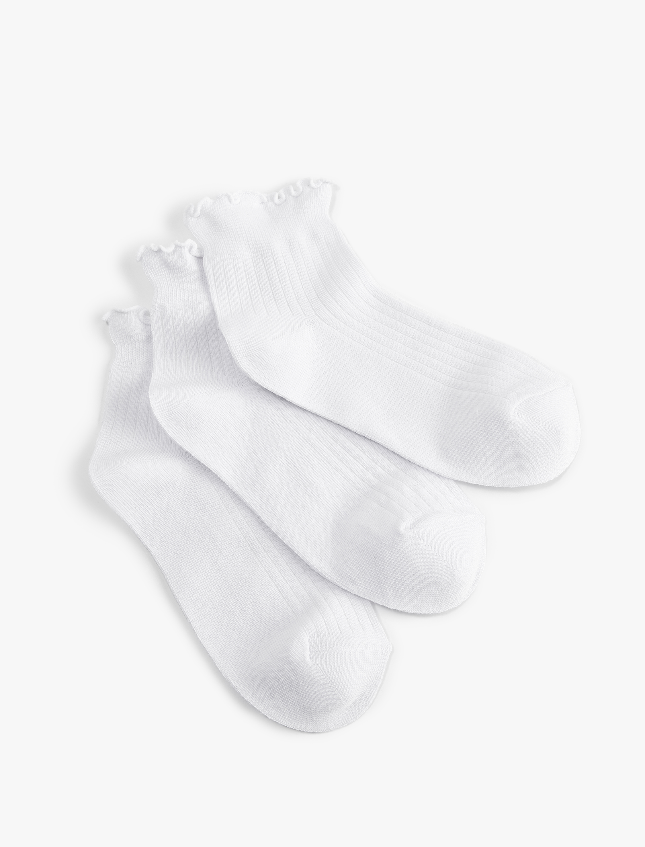  Kadın 3'lü Fırfır Detaylı Pamuklu Patik Çorap Seti