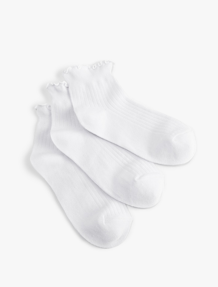 Kadın 3'lü Fırfır Detaylı Pamuklu Patik Çorap Seti