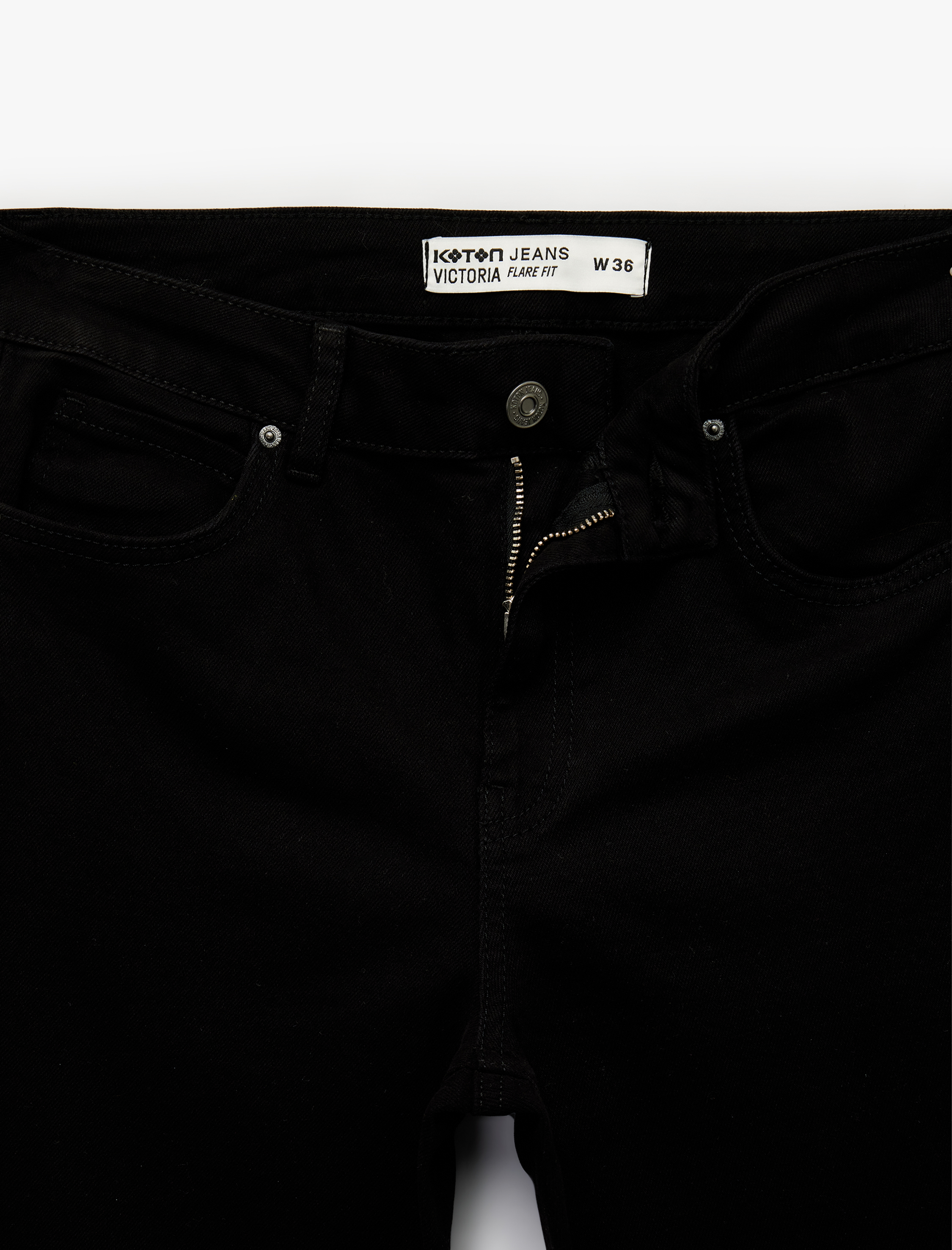   Yüksek Bel Slim Fit Cepli Düğmeli Pamuklu İspanyol Paça Denim Pantolon - Flare Jeans