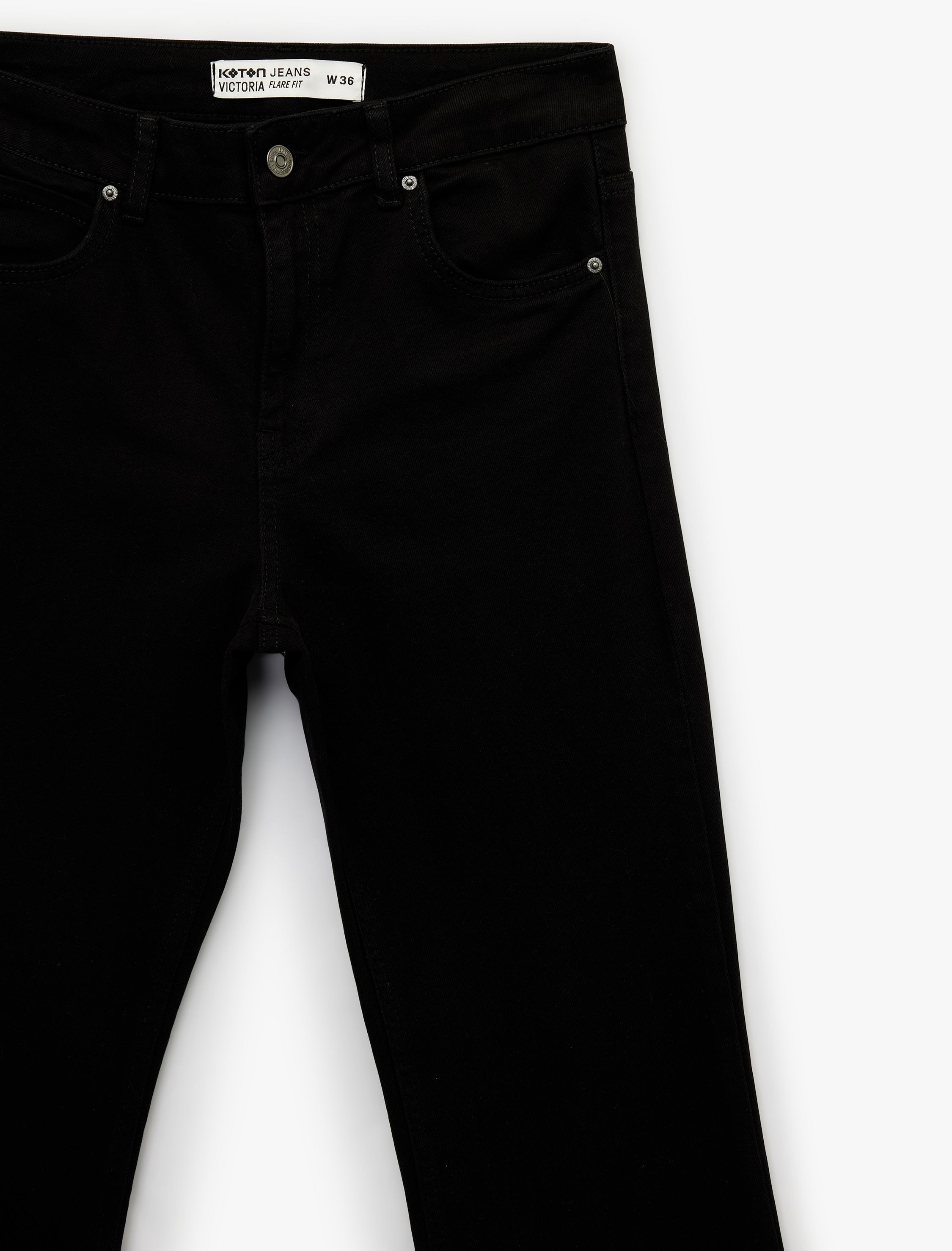   Yüksek Bel Slim Fit Cepli Düğmeli Pamuklu İspanyol Paça Denim Pantolon - Flare Jeans