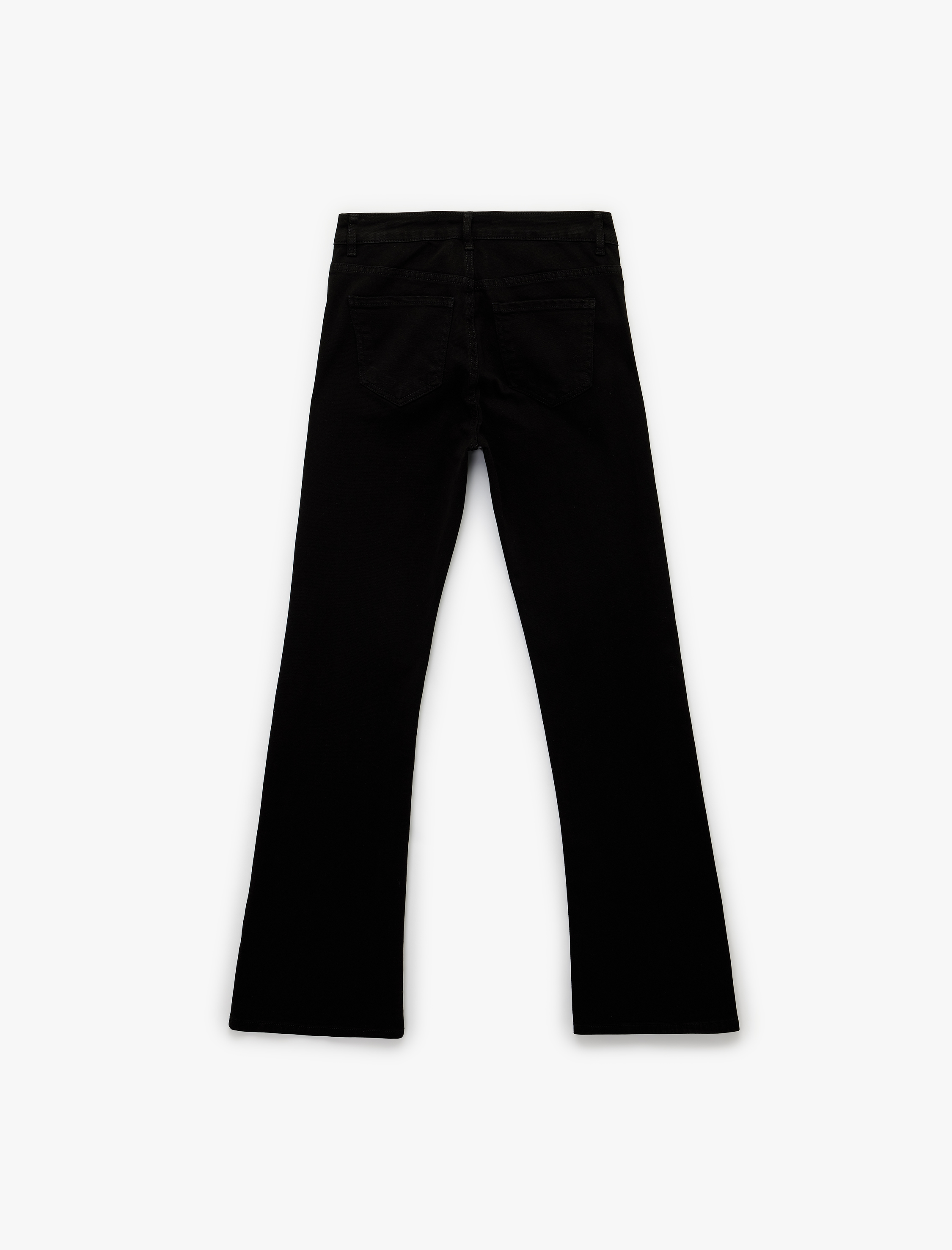   Yüksek Bel Slim Fit Cepli Düğmeli Pamuklu İspanyol Paça Denim Pantolon - Flare Jeans