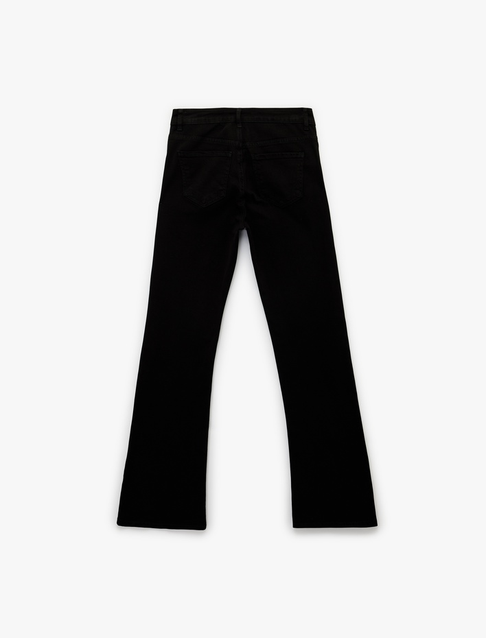  Yüksek Bel Slim Fit Cepli Düğmeli Pamuklu İspanyol Paça Denim Pantolon - Flare Jeans