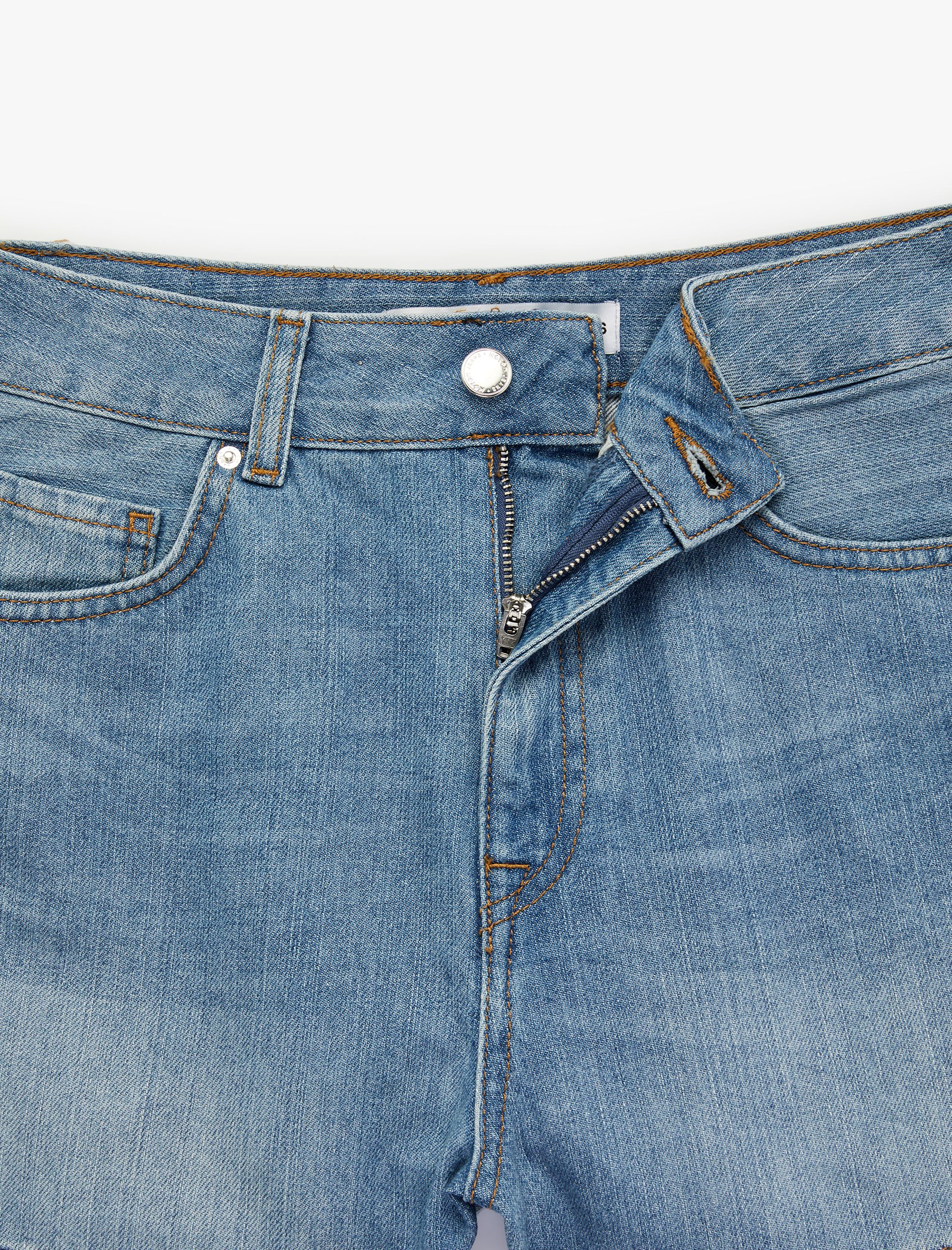   Normal Bel Cepli Düğmeli Pamuklu Mini Denim Şort